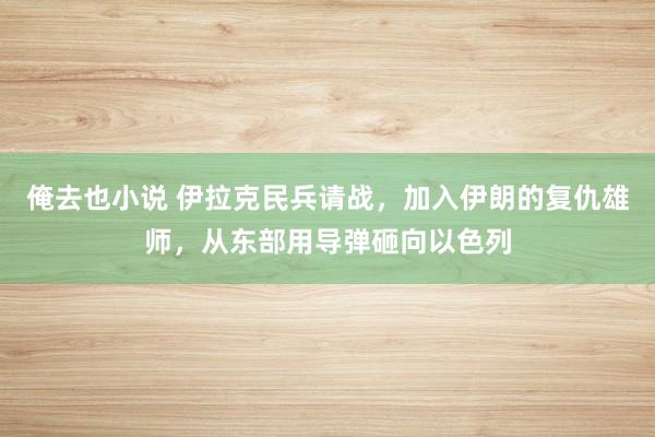 俺去也小说 伊拉克民兵请战，加入伊朗的复仇雄师，从东部用导弹砸向以色列