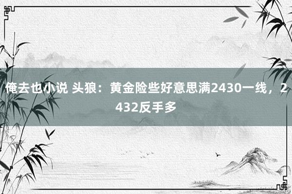 俺去也小说 头狼：黄金险些好意思满2430一线，2432反手多